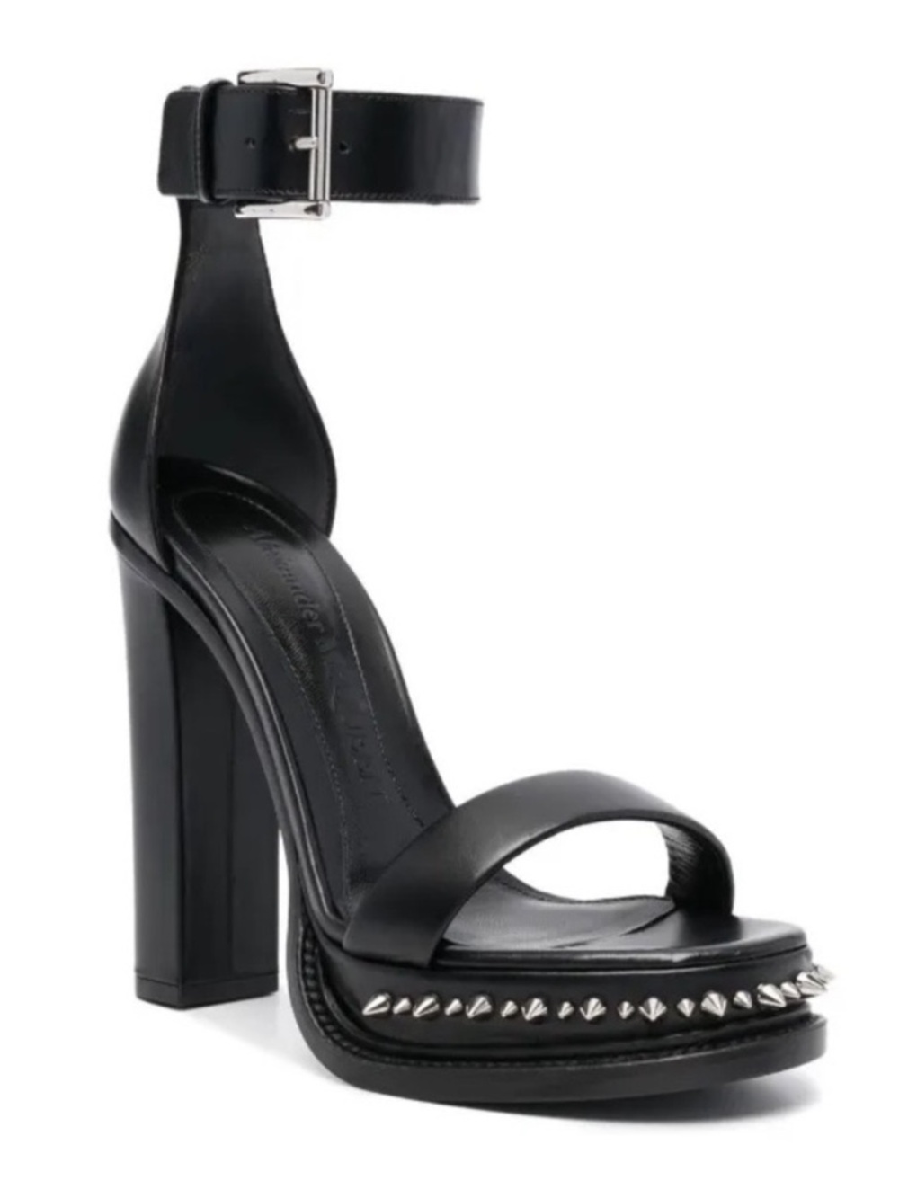 Alexander McQueen Punk Stud Platform Sandals Black Leather Sz 8.5 Women's Shoes